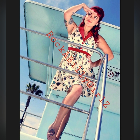 Sourpuss June Kewpie Doll Mermaid Seahorse Nautical Jellyfish Tattoo Art Dress - Picture 2 of 5